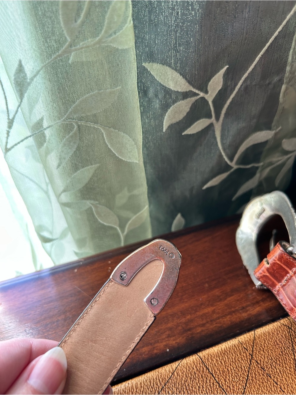 1996 BRIGHTON Belt Brown Croc-Embossed with Stainless Steel Hardware - Picture 7 of 11